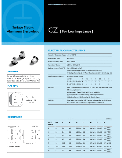 Yageo Yageo [smd] CZ Series  . Electronic Components Datasheets Passive components capacitors Yageo Yageo [smd] CZ Series.pdf