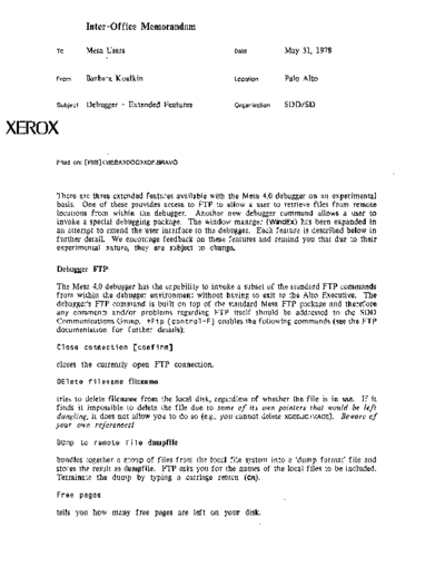 xerox Debugger Extended Features May78  xerox mesa 4.0_1978 Mesa_4_Documentation Debugger_Extended_Features_May78.pdf