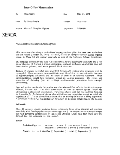 xerox Mesa 4.0 Compiler Update May78  xerox mesa 4.0_1978 Mesa_4_Documentation Mesa_4.0_Compiler_Update_May78.pdf