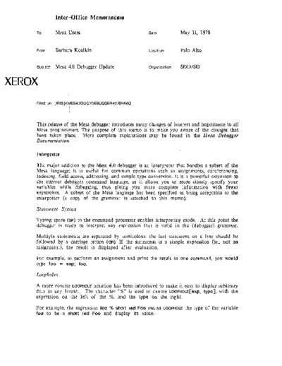 xerox Mesa 4.0 Debugger Update May78  xerox mesa 4.0_1978 Mesa_4_Documentation Mesa_4.0_Debugger_Update_May78.pdf