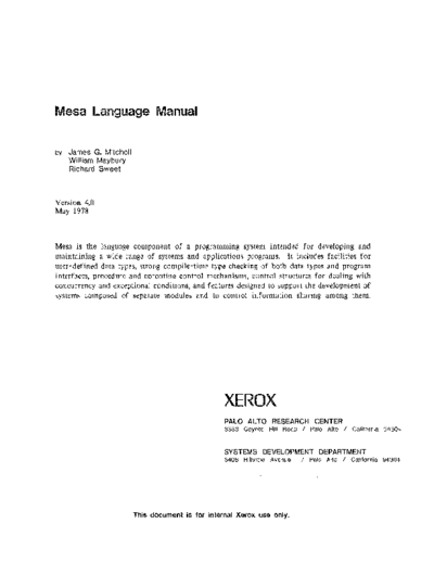 xerox Mesa Language Manual Version 4.0 May78  xerox mesa 4.0_1978 Mesa_4_Documentation Mesa_Language_Manual_Version_4.0_May78.pdf