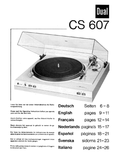 DUAL Dual-607-Owners-Manual  . Rare and Ancient Equipment DUAL Audio 607 Dual-607-Owners-Manual.pdf
