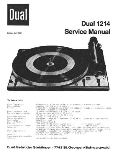 DUAL Dual 1214 service manual  . Rare and Ancient Equipment DUAL Audio 1214 Dual_1214_service_manual.pdf