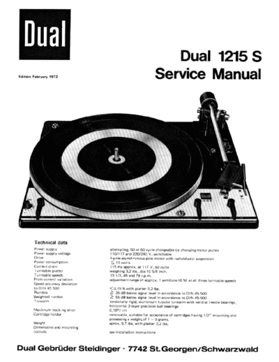 DUAL Dual 1215-S service manual  . Rare and Ancient Equipment DUAL Audio 1215-S Dual_1215-S_service_manual.pdf