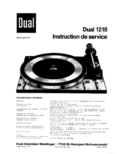 DUAL ve   1218 service fr  . Rare and Ancient Equipment DUAL Audio 1218 ve_dual_1218_service_fr.pdf