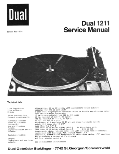 DUAL Dual 1211 service manual  . Rare and Ancient Equipment DUAL Audio 1211 Dual_1211_service_manual.pdf