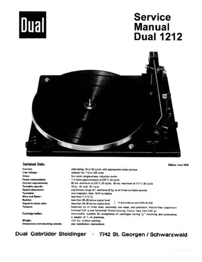 DUAL ve dual 1212 service en  . Rare and Ancient Equipment DUAL Audio 1212 ve_dual_1212_service_en.pdf
