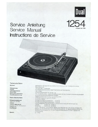 DUAL -1254-Service-Manual  . Rare and Ancient Equipment DUAL Audio 1254 Dual-1254-Service-Manual.pdf
