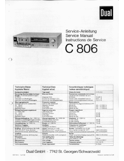DUAL hfe   c 806 service en de fr  . Rare and Ancient Equipment DUAL Audio C 806 hfe_dual_c_806_service_en_de_fr.pdf