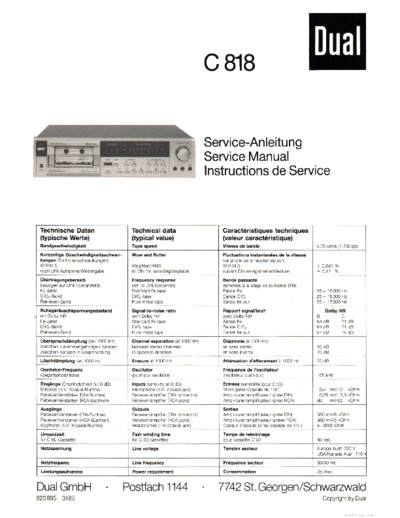 DUAL hfe dual c 818 service en de fr  . Rare and Ancient Equipment DUAL Audio C 818 hfe_dual_c_818_service_en_de_fr.pdf