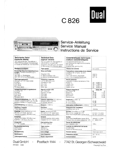 DUAL hfe dual c 826 service en de fr  . Rare and Ancient Equipment DUAL Audio C 826 hfe_dual_c_826_service_en_de_fr.pdf