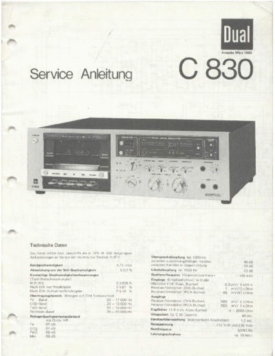 DUAL hfe dual c 830 service de  . Rare and Ancient Equipment DUAL Audio C 830 hfe_dual_c_830_service_de.pdf