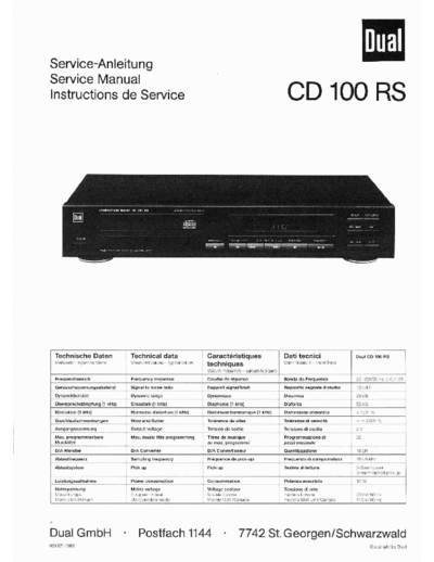 DUAL hfe   cd 100 rs service en de  . Rare and Ancient Equipment DUAL Audio CD 100 RS hfe_dual_cd_100_rs_service_en_de.pdf