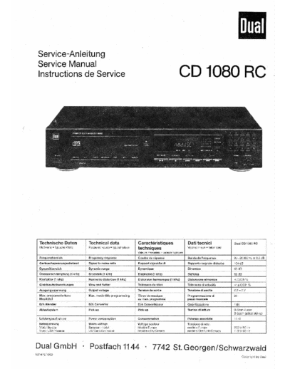 DUAL hfe dual cd 1080 rc service en de fr  . Rare and Ancient Equipment DUAL Audio CD 1080 RC hfe_dual_cd_1080_rc_service_en_de_fr.pdf