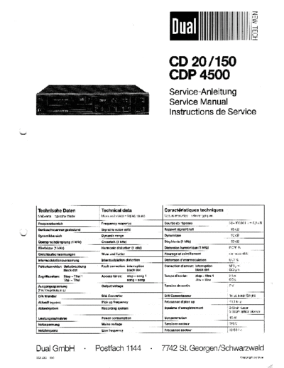 DUAL hfe dual cd 20 150 cdp 4500 service en de  . Rare and Ancient Equipment DUAL Audio CD 150 hfe_dual_cd_20_150_cdp_4500_service_en_de.pdf
