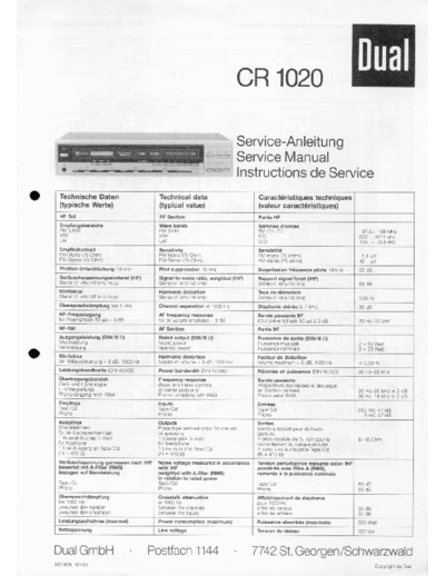 DUAL hfe dual cr 1020 service de  . Rare and Ancient Equipment DUAL Audio CR 1020 hfe_dual_cr_1020_service_de.pdf