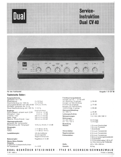 DUAL hfe   cv 40 service de 1968  . Rare and Ancient Equipment DUAL Audio CV 40 hfe_dual_cv_40_service_de_1968.pdf