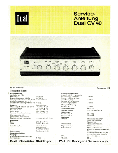 DUAL hfe dual cv 40 service de 1970  . Rare and Ancient Equipment DUAL Audio CV 40 hfe_dual_cv_40_service_de_1970.pdf