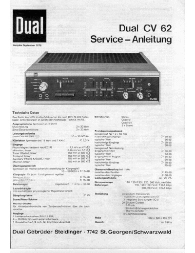 DUAL hfe   cv 62 service de low res  . Rare and Ancient Equipment DUAL Audio CV 62 hfe_dual_cv_62_service_de_low_res.pdf
