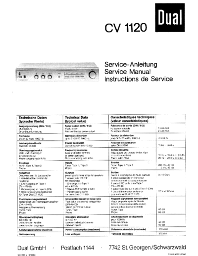 DUAL hfe   cv 1120 service en de fr  . Rare and Ancient Equipment DUAL Audio CV 1120 hfe_dual_cv_1120_service_en_de_fr.pdf