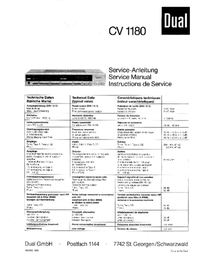 DUAL hfe dual cv 1180 service en de fr  . Rare and Ancient Equipment DUAL Audio CV 1180 hfe_dual_cv_1180_service_en_de_fr.pdf