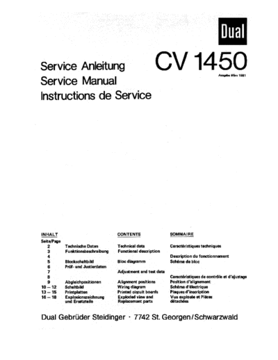 DUAL hfe dual cv 1450 service en de fr  . Rare and Ancient Equipment DUAL Audio CV 1450 hfe_dual_cv_1450_service_en_de_fr.pdf