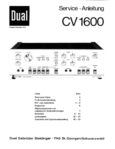 DUAL hfe   cv 1600 service de  . Rare and Ancient Equipment DUAL Audio CV 1600 hfe_dual_cv_1600_service_de.pdf
