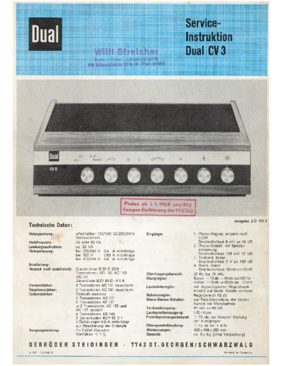 DUAL hfe dual cv 3 service de  . Rare and Ancient Equipment DUAL Audio CV 3 hfe_dual_cv_3_service_de.pdf