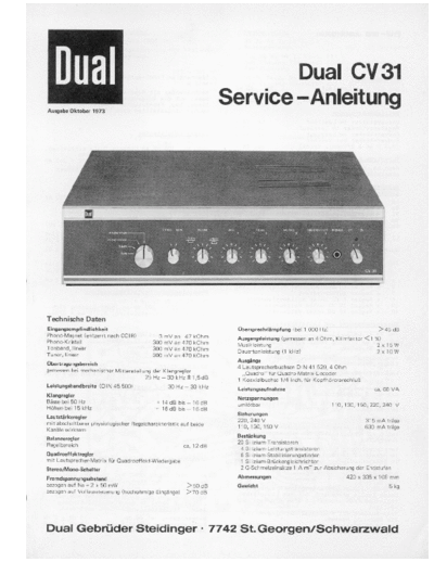 DUAL hfe dual cv 31 service de  . Rare and Ancient Equipment DUAL Audio CV 31 hfe_dual_cv_31_service_de.pdf