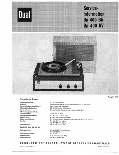 DUAL -DP-400-BN-Service-Manual  . Rare and Ancient Equipment DUAL Audio DP 400 Dual-DP-400-BN-Service-Manual.pdf