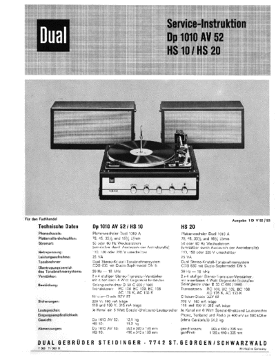 DUAL Dual-DP-1010-AV-52-Service-Manual  . Rare and Ancient Equipment DUAL Audio DP 1010 Dual-DP-1010-AV-52-Service-Manual.pdf