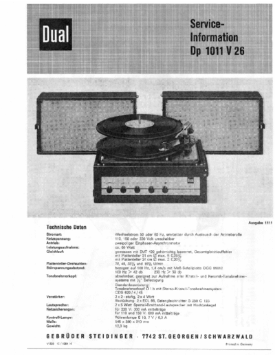 DUAL Dual-DP-1011-V-26-Service-Manual  . Rare and Ancient Equipment DUAL Audio DP 1011 Dual-DP-1011-V-26-Service-Manual.pdf