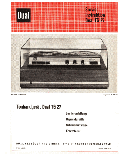 DUAL hfe dual tg 27 service de  . Rare and Ancient Equipment DUAL Audio TG 27 hfe_dual_tg_27_service_de.pdf
