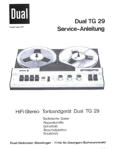 DUAL hfe dual tg 29 service de  . Rare and Ancient Equipment DUAL Audio TG 29 hfe_dual_tg_29_service_de.pdf