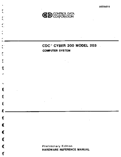 cdc 60256010-02 Cyber 200 Model 203 Hardware Ref Preliminary May79  . Rare and Ancient Equipment cdc cyber cyber_200 60256010-02_Cyber_200_Model_203_Hardware_Ref_Preliminary_May79.pdf