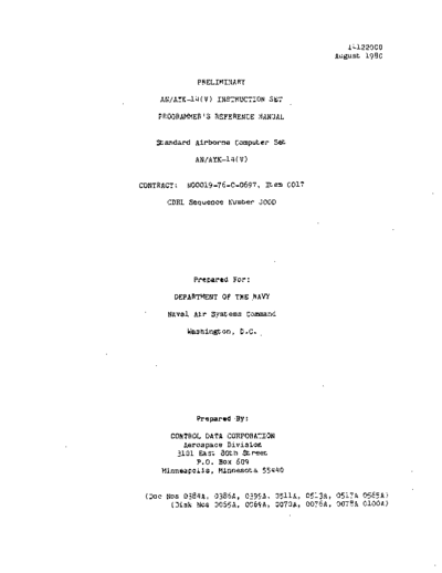 cdc 1412200 Preliminary AN AYK-14 Instruction Set Programmers Reference Aug80  . Rare and Ancient Equipment cdc military an_ayk-14 1412200_Preliminary_AN_AYK-14_Instruction_Set_Programmers_Reference_Aug80.pdf