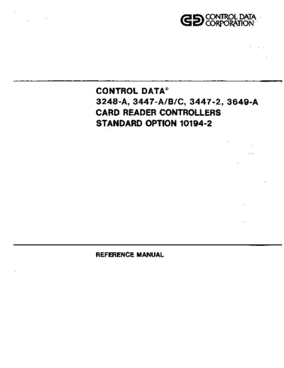 cdc 60332300F 3248 3447 3649 Card Reader Ctrl Jul77  . Rare and Ancient Equipment cdc cyber peripheralCtlr 60332300F_3248_3447_3649_Card_Reader_Ctrl_Jul77.pdf