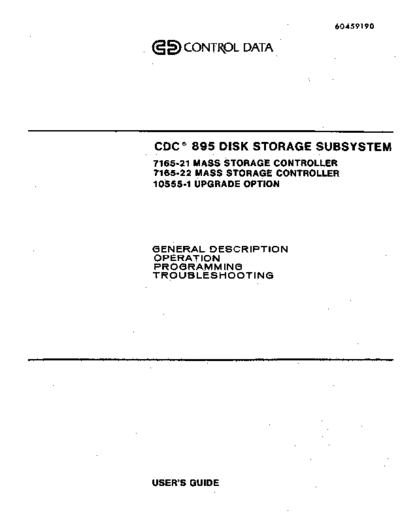 cdc 60459190F 895 Disk Storage Subsystem Mar88  . Rare and Ancient Equipment cdc cyber peripheralCtlr 60459190F_895_Disk_Storage_Subsystem_Mar88.pdf