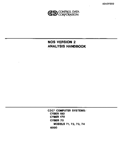 cdc 60459300D NOS Ver2 Analysis Handbook Oct84  . Rare and Ancient Equipment cdc cyber nos2 60459300D_NOS_Ver2_Analysis_Handbook_Oct84.pdf
