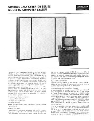 cdc Cyber170 Mod172 Mar74  . Rare and Ancient Equipment cdc cyber brochures Cyber170_Mod172_Mar74.pdf