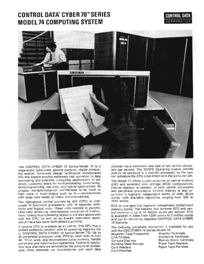 cdc Cyber70 Mod74 Feb71  . Rare and Ancient Equipment cdc cyber brochures Cyber70_Mod74_Feb71.pdf