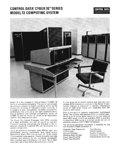 cdc Cyber70 Mod72 Feb71  . Rare and Ancient Equipment cdc cyber brochures Cyber70_Mod72_Feb71.pdf