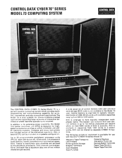 cdc Cyber70 Mod73 Feb71  . Rare and Ancient Equipment cdc cyber brochures Cyber70_Mod73_Feb71.pdf