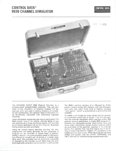 cdc 9920 ChannelSimulator Aug72  . Rare and Ancient Equipment cdc discs brochures 9920_ChannelSimulator_Aug72.pdf