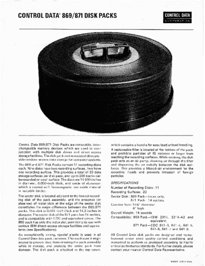 cdc CDC 869 871 Disk Pack Brochure Aug76  . Rare and Ancient Equipment cdc discs brochures CDC_869_871_Disk_Pack_Brochure_Aug76.pdf