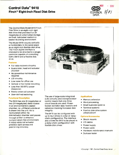 cdc CDC 9410 Finch Brochure Mar81  . Rare and Ancient Equipment cdc discs brochures CDC_9410_Finch_Brochure_Mar81.pdf