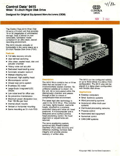 cdc 9415 Wren Brochure Apr82  . Rare and Ancient Equipment cdc discs brochures CDC_9415_Wren_Brochure_Apr82.pdf