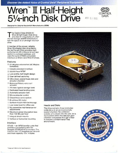 cdc CDC Wren II HH Brochure Nov85  . Rare and Ancient Equipment cdc discs brochures CDC_Wren_II_HH_Brochure_Nov85.pdf