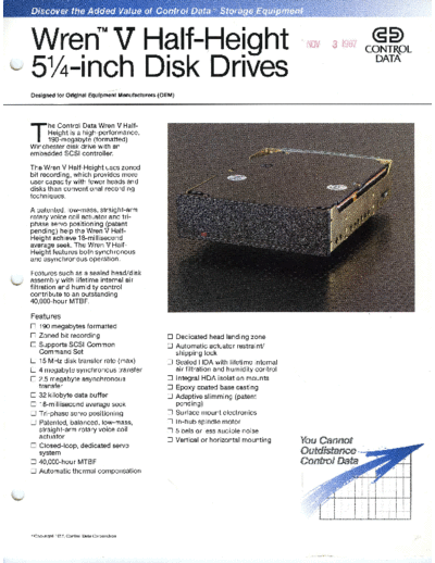 cdc CDC Wren V HH Brochure Nov87  . Rare and Ancient Equipment cdc discs brochures CDC_Wren_V_HH_Brochure_Nov87.pdf