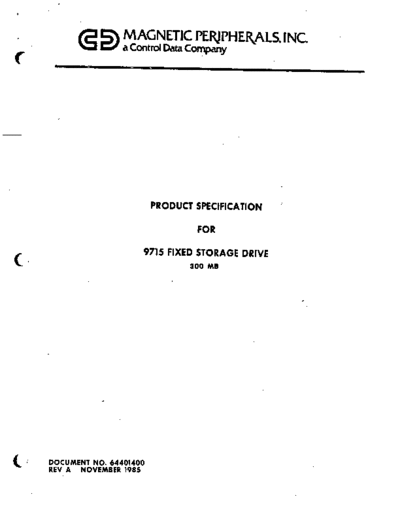 cdc 64401400 FSD 9715 300mb ProdSpec Nov85  . Rare and Ancient Equipment cdc discs fsd 64401400_FSD_9715_300mb_ProdSpec_Nov85.pdf